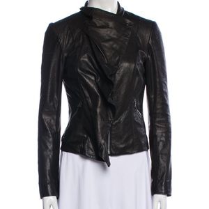 DVF black ruffle leather jacket